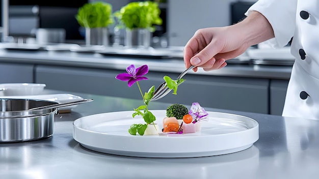 Chef preparando un plato moderno